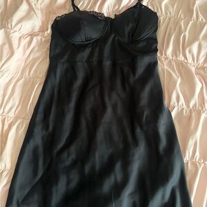Wild Fable Black Satin Chemise with Lace Detail